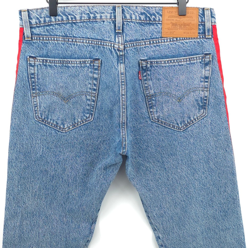 Levi's 512 Mens Slim Taper Jeans 34x32 Blue Red Reflective Side Stripe - Picture 4 of 12
